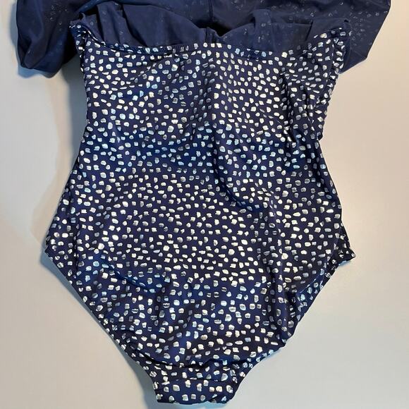 Swimsuits for All Size 16 NWT Mesh Drape One Piece Navy Metallic Silver - Picture 8 of 15